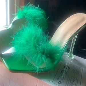 Green Fluffy heels